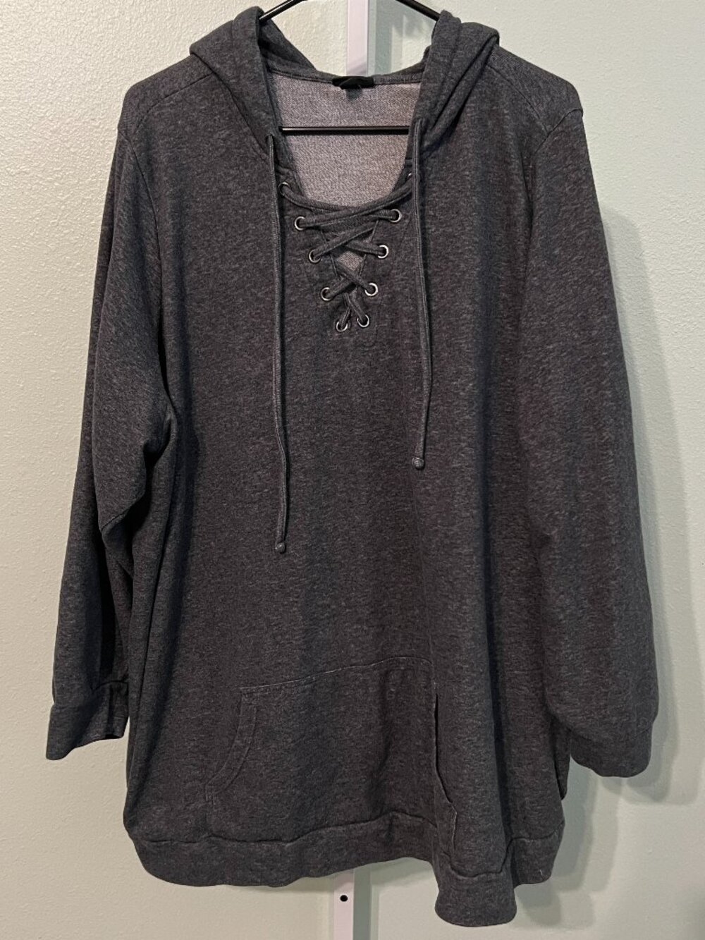 Torrid Heather Dark Grey Lace-Up Neckline Fleece Hoodie SZ 5X